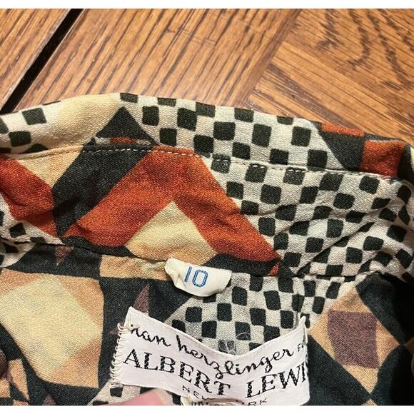 Vtg Nan Herzlinger Geometric Print Blouse 1960s Sz 10 Retro Funky Albert Lewis - Picture 6 of 6